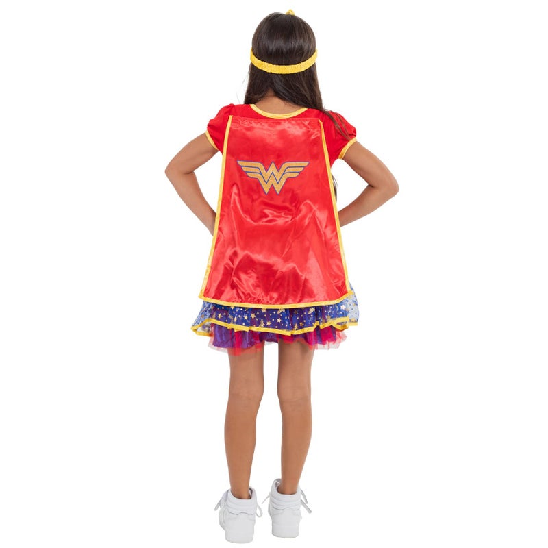 WB Warner Bros. Justice League Wonder Woman Toddler Girls Short Sleeve Costume Cape Dress & Headband 2T - Image 2